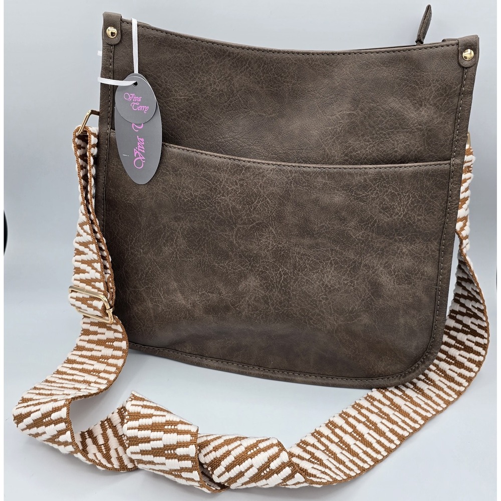 Vegan Leather Crossbody Fashion Shoulder Bag Purse with Adjustable Strap Brown